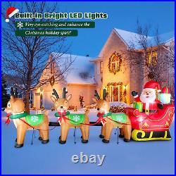 12FT Lighted Christmas Inflatables Outdoor Decorations, Santa Claus on Sleigh