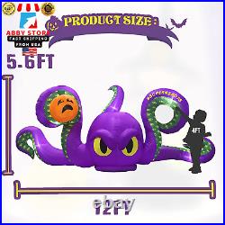 12Ft Halloween Inflatable Giant Octopus Purple Pumpkin LED Light Halloween Decor