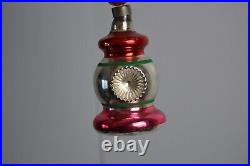 12 Vintage Shiny Brite Ribbed Christmas Tree Ornaments Glass Lantern Indent