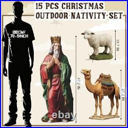 15 Pcs Christmas Outdoor Nativity Set Large Outdoor Yard Signs 4 ft Holy