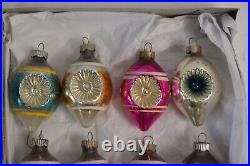 16 Vintage Double Indent Glass Christmas Tree Ornaments Shiny Brite Teardrops