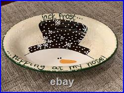 1999 Expressly Yours Jack Frost Nipping At My Toes Snowman 16.5 Bowl Xmas Euc