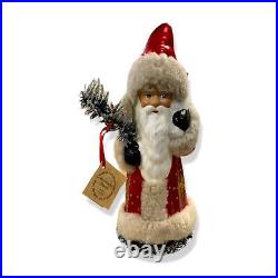 $275 Ino Schaller Holiday Red Gold Star Santa With Christmas Tree Doll Figurine