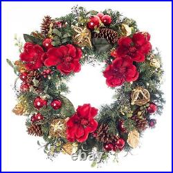 30 Inch Artificial Christmas Wreath Red Magnolia Collection Red and Gol