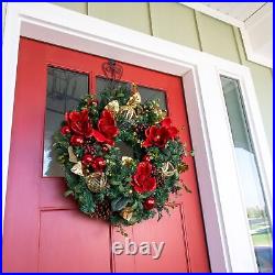 30 Inch Artificial Christmas Wreath Red Magnolia Collection Red and Gol