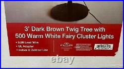 36 DARK BROWN TWIG 3' WARM WHITE Fairy LED Christmas TREE Adler TR3251WW NEW