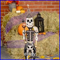 36 Tall Set of 2 Small Halloween Skeleton Soldiers Holding Staffs