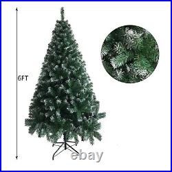 3/6/7Ft Artificial Christmas Tree Snow Flocked Pine Cone Holiday Xmas Outdoor