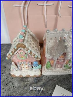3 Gingerbread Christmas HOUSEs Valerie Parr Hill PASTEL Pink Blue Snowman Santa