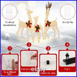 3 PCS Pre-lit Christmas Reindeer Family 3D Lighted Glitter Deer Xmas Decoration