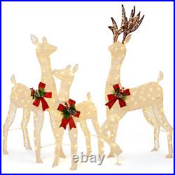 3 PCS Pre-lit Christmas Reindeer Family 3D Lighted Glitter Deer Xmas Decoration