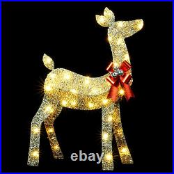3-Piece Pre-Lit 2D Christmas Reindeer Family, Lighted Glitter Christmas Deer Fam