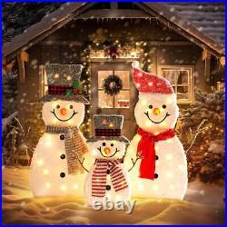 3 Pieces Christmas Snowman Outdoor Decorations with Led Warm White Lights