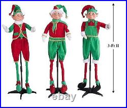 3ft Elf Trio Standing Christmas Decor 3-PC W Stakes Indoor Outdoor Holiday Elves