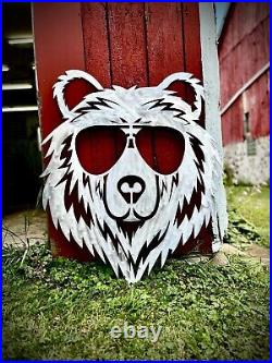 40-inch Metal Grizzly Bear with Sunglasses