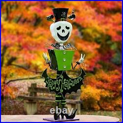4.3ft Tall Metal Skeleton Man with Top-hat'Happy Halloween' Figurine Decoration