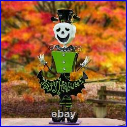 4.3ft Tall Metal Skeleton Man with Top-hat'Happy Halloween' Figurine Decoration