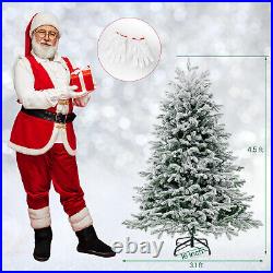 4.5 FT Pre-Lit Christmas Tree Snow Flocked Hinged Xmas Decoration with 200 Lights