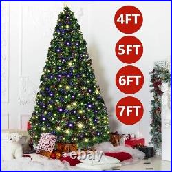 4-7FT Pre-Lit Artificial Christmas Tree Fiber Optic With Multicolor LED Lights