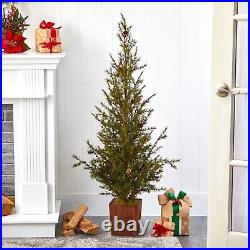 4' Alpine Natural Look Artificial Christmas Tree in Wood Planter with Pine Cones