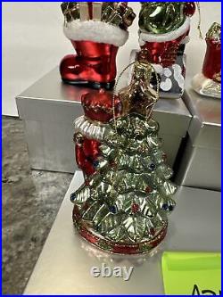 4 Large Blown Glass Santa Nutcracker Sleigh Reindeer Ornaments Valerie Parr Hill