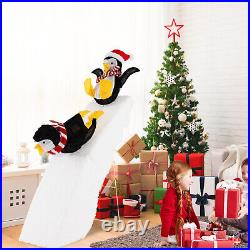 4' Pre-Lit Christmas Penguin Ice Skating Decoration with Snowy Slide & LED Lights