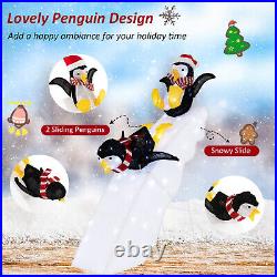 4' Pre-Lit Christmas Penguin Ice Skating Decoration with Snowy Slide & LED Lights