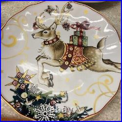 (4) Williams Sonoma TWAS THE NIGHT BEFORE CHRISTMAS Reindeer Salad Plates NWT