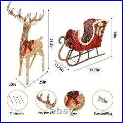 57 Christmas Deer Sleigh Set Lighted up Decoration for Indoor Outdoor/Yard/G