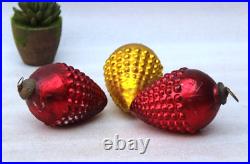 5Vintage Look 3Pc Yellow & Red Cluster of Grapes Glass Kugel Christmas Ornament