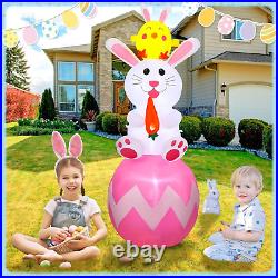 5.9FT Easter Inflatables Yard Decorations Blow up Easter Bunny Sitting on Egg wi