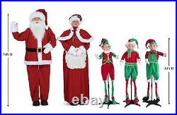 5-PC Life-Size Standing Christmas Props Mr. & Mrs. Santa Claus W 3 Holiday Elves