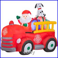 5ft x 3ft Christmas Inflatable Blow up Santa Driving Fire Truck with Dalmatian NEW