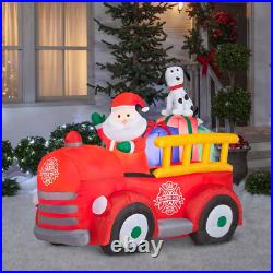 5ft x 3ft Christmas Inflatable Blow up Santa Driving Fire Truck with Dalmatian NEW