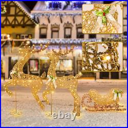 6FT Christmas Reindeer & Sleigh, Lighted Reindeer Outdoor Yard Decorations with