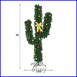 6Ft Cactus Artificial Christmas Tree Pre-Lit with LED Lights and Ball Ornaments