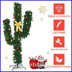 6Ft Cactus Artificial Christmas Tree Pre-Lit with LED Lights and Ball Ornaments