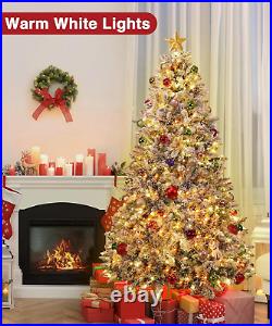 6.5Ft Prelit Christmas Tree Flocked Christmas Trees, Artificial Xmas Trees with