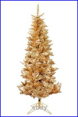 6.5 ft Rose Gold Slim Artificial Xmas Christmas Tree, 624 Tips, UL 350 Clear