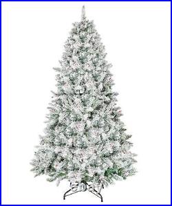 6.5ft Pre-Decorated Snow Flocked Christmas Tree Unlit Artificial Christmas Trees