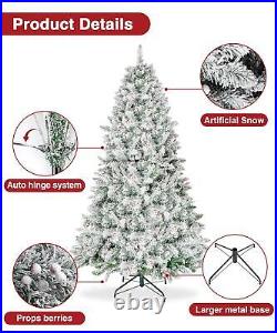 6.5ft Pre-Decorated Snow Flocked Christmas Tree Unlit Artificial Christmas Trees