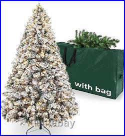 6.5ft Pre Lit Snow Flocked Christmas Tree Artificial Xmas Tree W Storage Bag