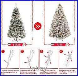 6.5ft Pre Lit Snow Flocked Christmas Tree Artificial Xmas Tree W Storage Bag