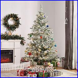 6' Artificial Snow Flocked Christmas Tree Xmas Tree with Stand & LED Lights Green