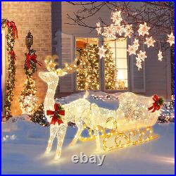6 FT Christmas Lighted Reindeer & Santa's Sleigh With 215 LED Lights & 4 Stakes