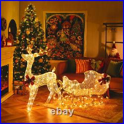 6 FT Christmas Lighted Reindeer & Santa's Sleigh With 215 LED Lights & 4 Stakes