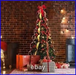 6 Ft Pre-Lit Fully Decorated Red Poinsettia Pull-Up Collapsible Christmas Tree