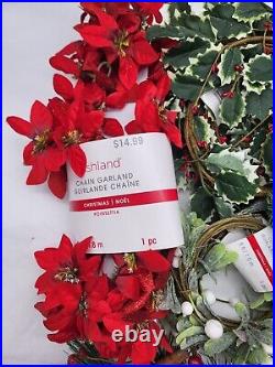 71' Ashland Christmas Coiled Garland & Picks lot of 17 Holly Mistletoe Cinnamon