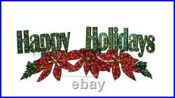 72 HOLOGRAPHIC LIGHTED HAPPY HOLIDAYS SIGN CHRISTMAS Poinsettia OUTDOOR Yard