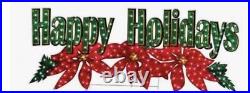 72 HOLOGRAPHIC LIGHTED HAPPY HOLIDAYS SIGN CHRISTMAS Poinsettia OUTDOOR Yard
